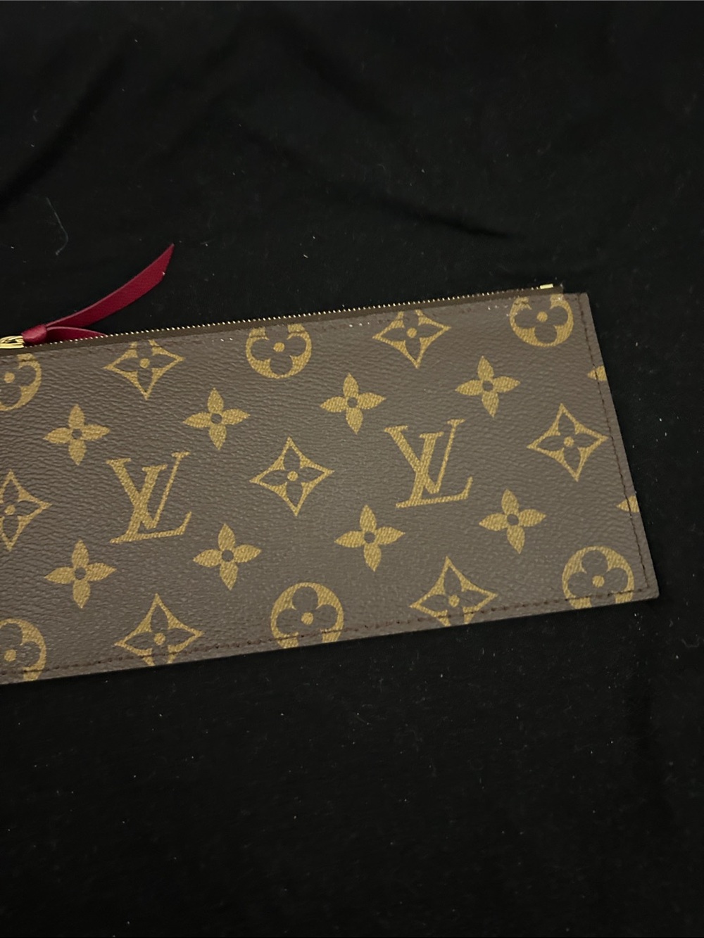 Louis Vuitton Monogram Zip Pouch in Brown with Pink Pull